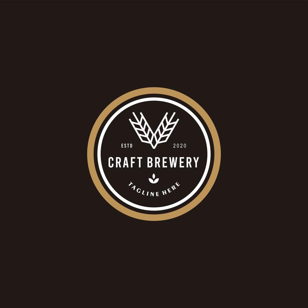 brauerei bieretikett kreis logo design von craft beer, embleme für bierhaus, bar, pub, brauerei, brauerei, taverne auf der schwarzen vektorillustration vektor