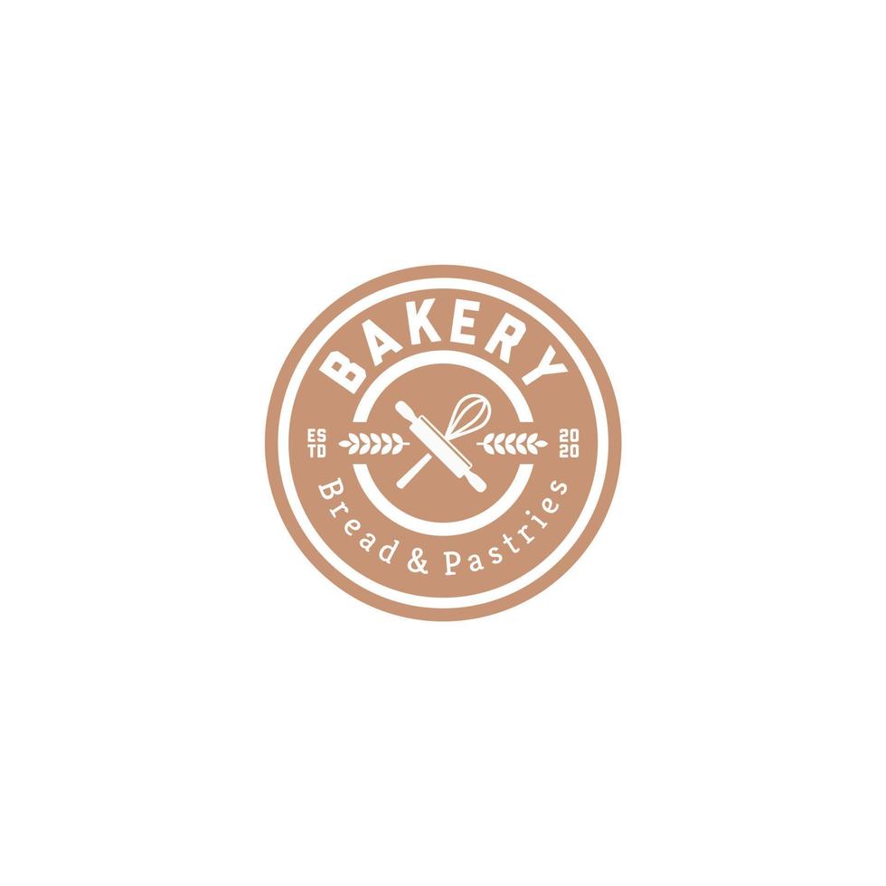 Bäckerei Brot Gebäck Kuchen Abzeichen Kreis Logo Design Vintage-Stil für Café vektor