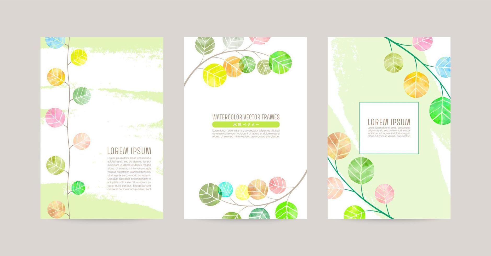 vykort uppsättning med löv illustration, för hälsning kort, eco banderoller vektor