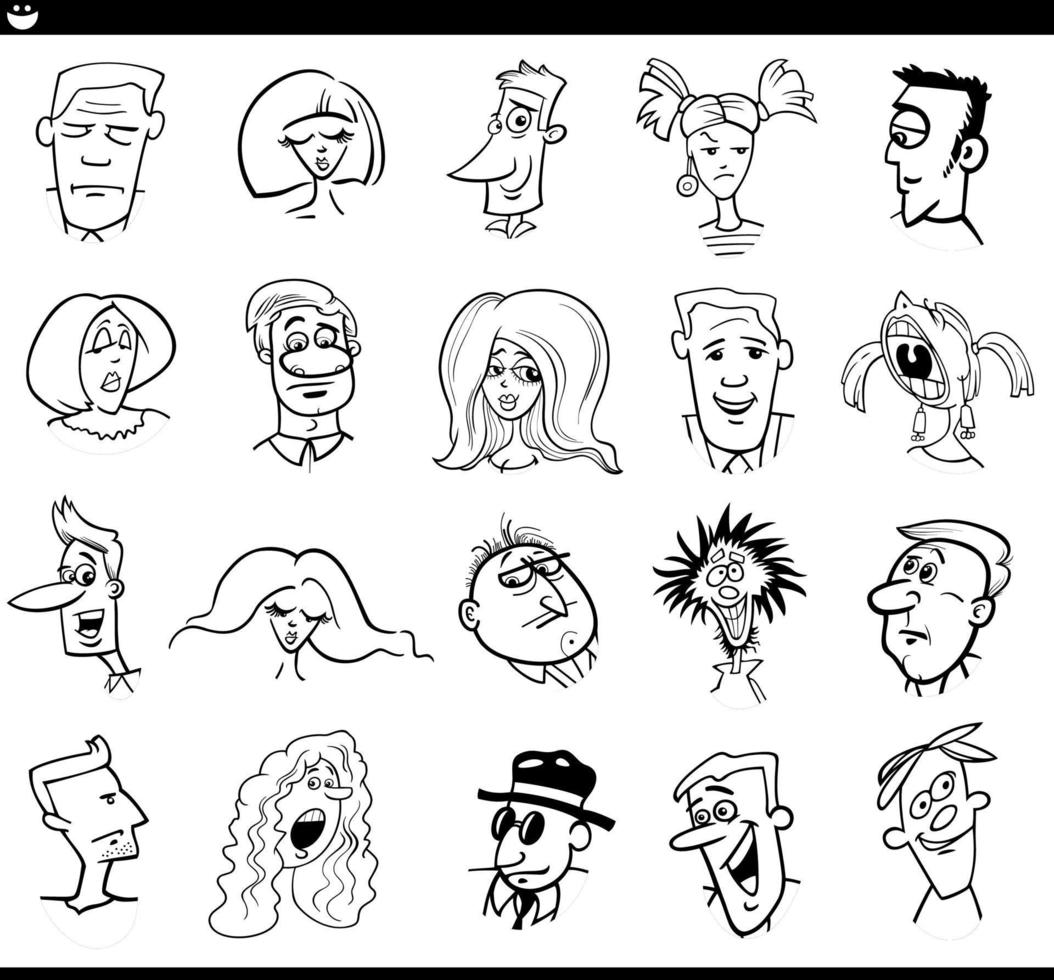 tecknad serie människor tecken ansikten och känslor uppsättning vektor
