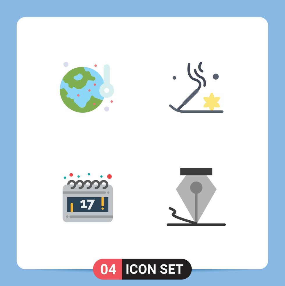 grupp av 4 platt ikoner tecken och symboler för jord dag kalender temperatur skönhet schema redigerbar vektor design element
