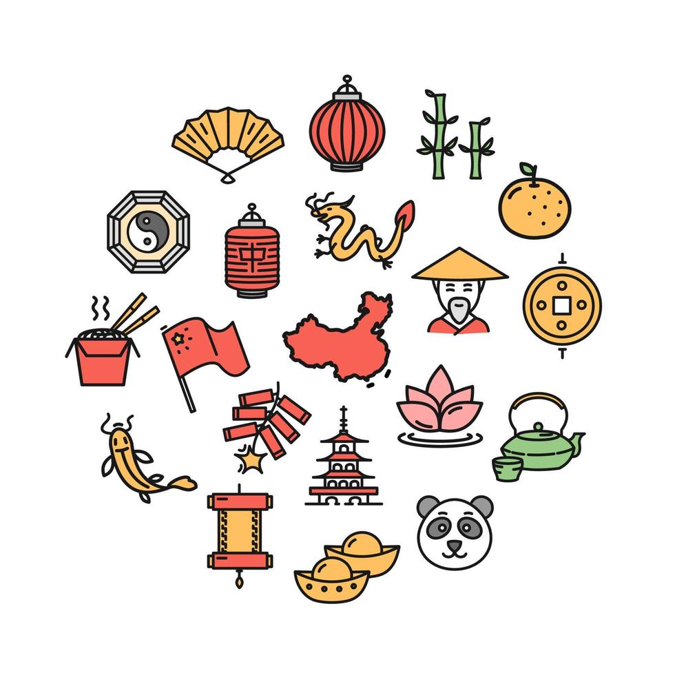 China Zeichen Runde Design Vorlage dünne Linie Symbol Konzept. Vektor