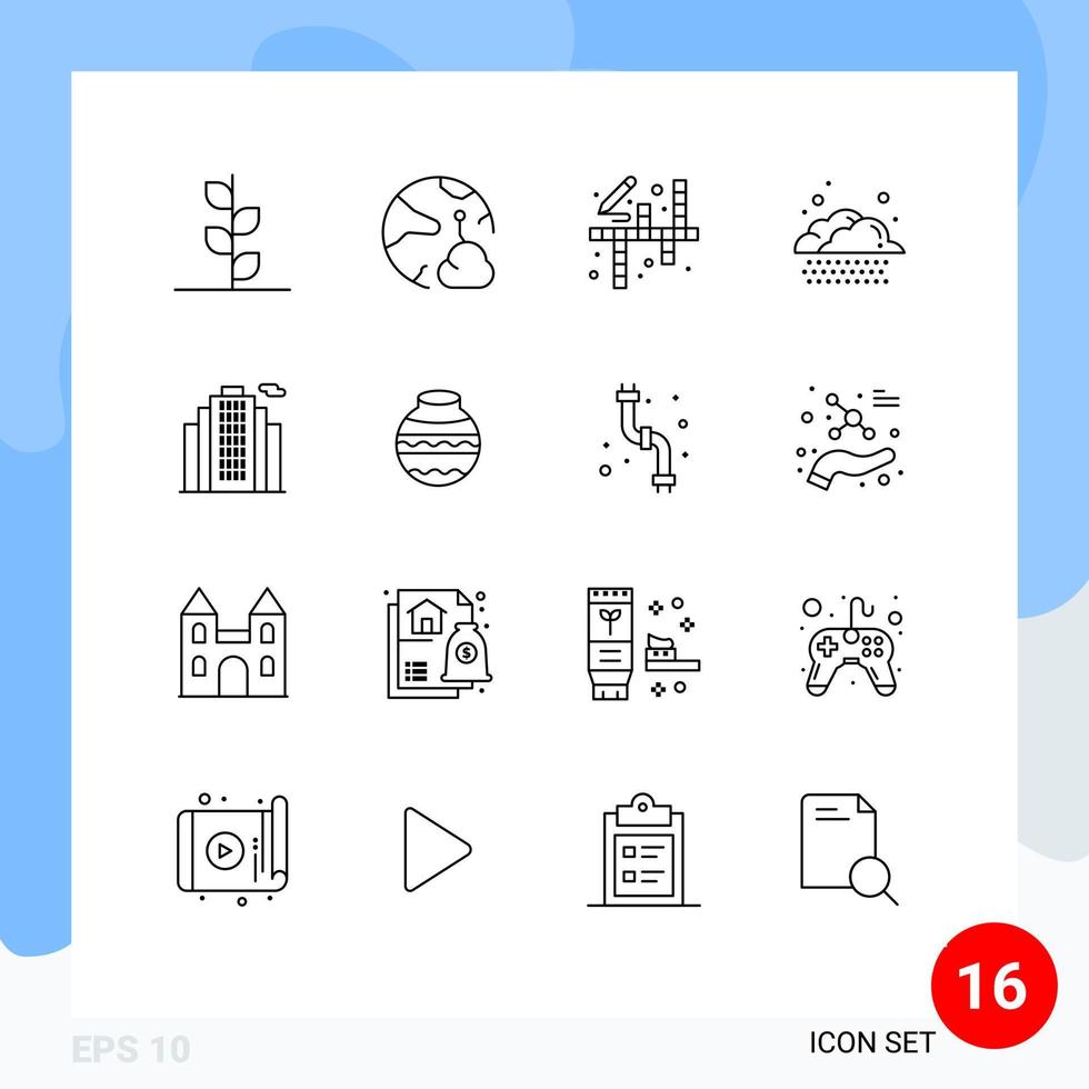 uppsättning av 16 modern ui ikoner symboler tecken för egendom väder uppkopplad regn målning redigerbar vektor design element