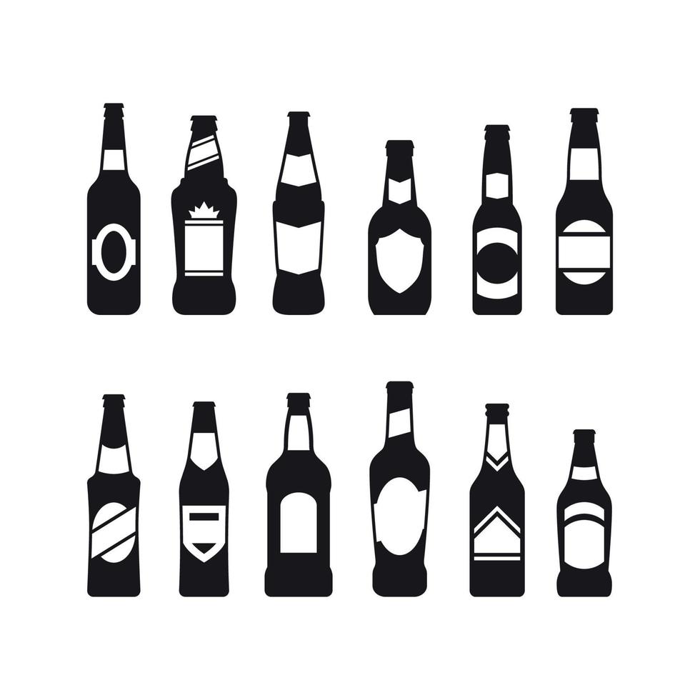 öl flaskor svart, isolerat ikoner uppsättning på vit bakgrund vektor