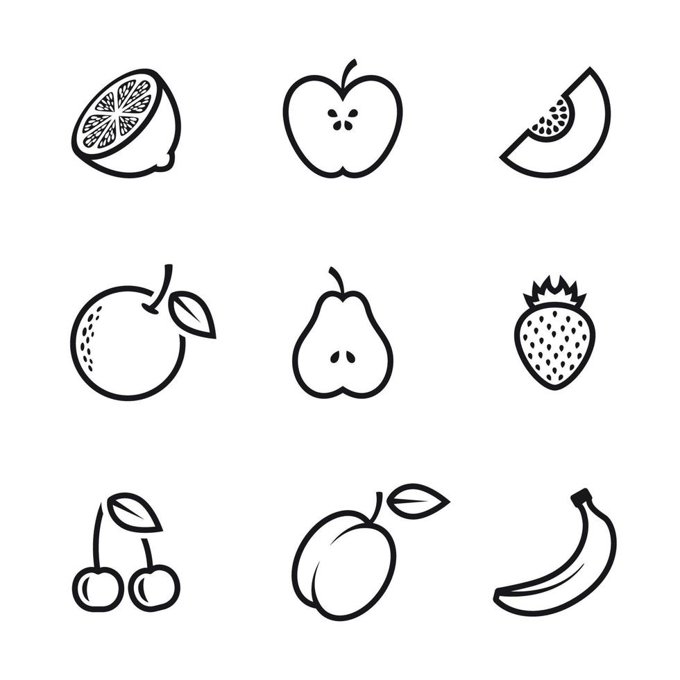 frukt ikoner. vektor illustration. svart på en vit bakgrund