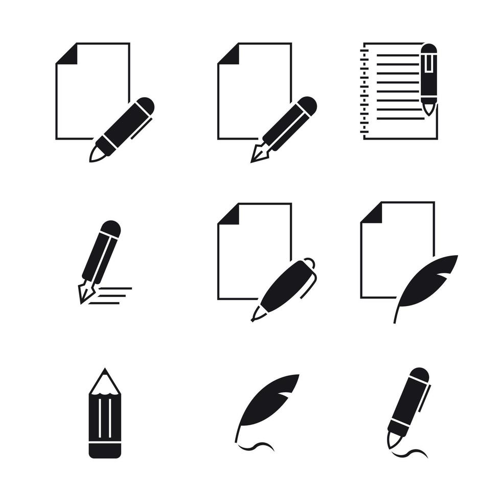skrivning ikoner uppsättning, svart på en vit bakgrund vektor