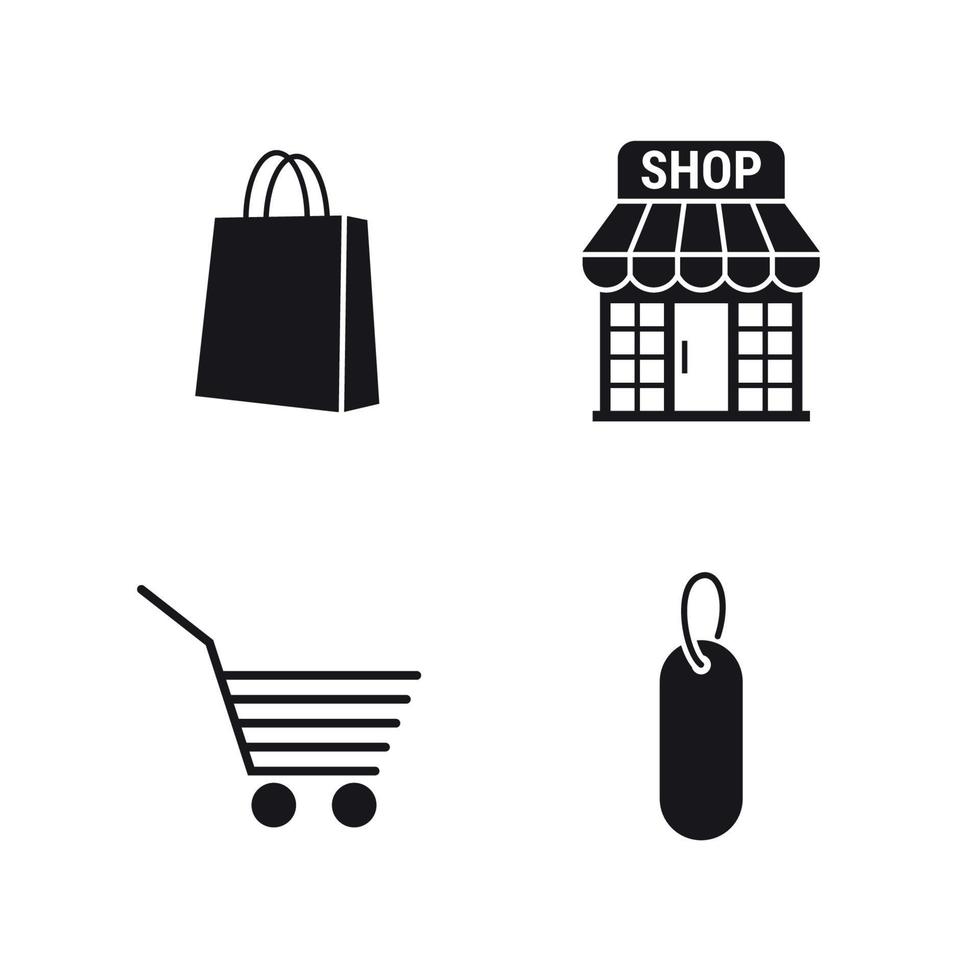 Shopping Icons Set, schwarz auf weißem Hintergrund vektor