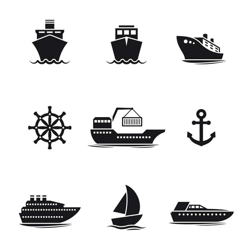 fartyg, båtar ikoner uppsättning. svart på en vit bakgrund vektor