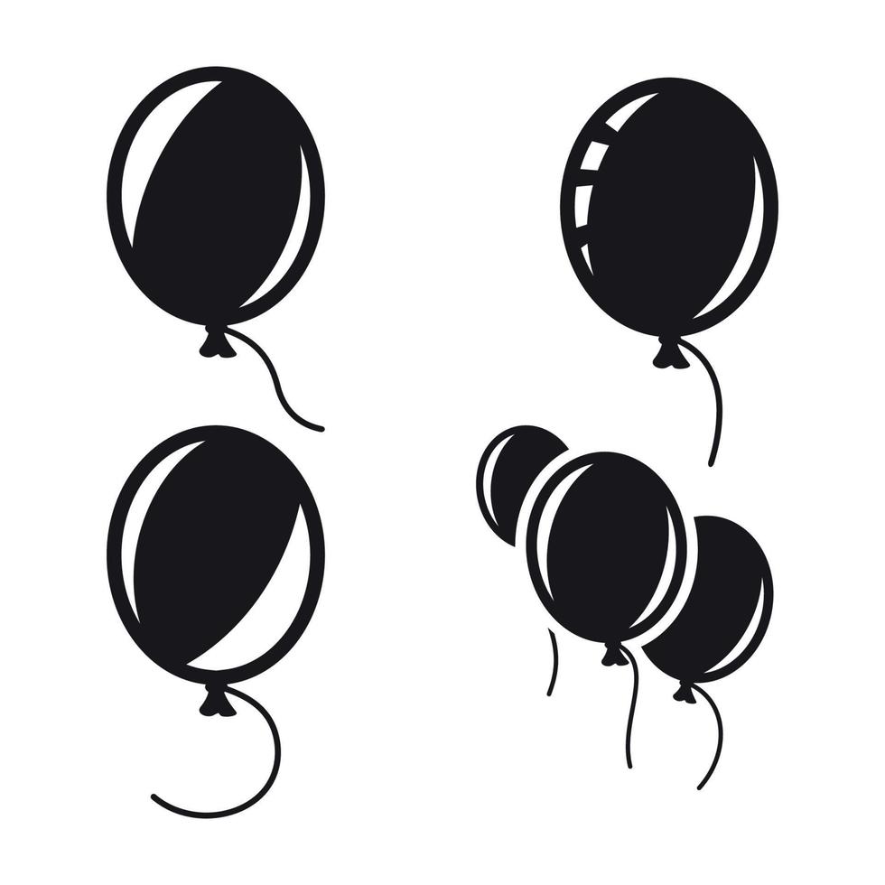 ballons isolerat, svart ikoner uppsättning på vit bakgrund vektor