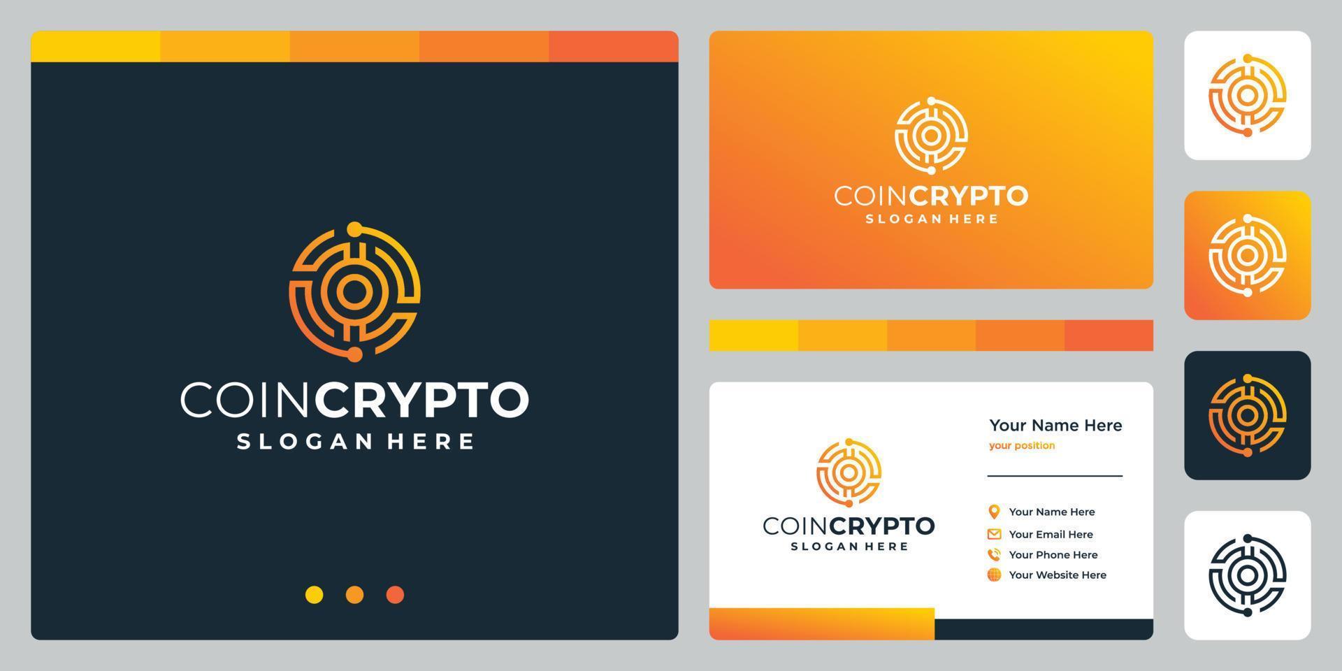 crypto mynt logotyp mall med första brev o. vektor digital pengar ikon, blockera kedja, finansiell symbol.