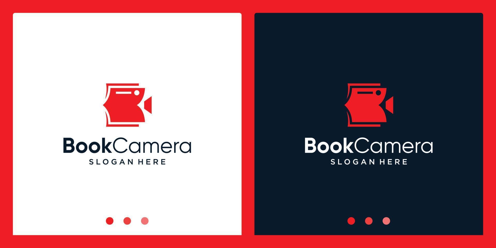 Logo-Design-Inspiration für offenes Buch mit Kamera-Video-Design-Logo. Premium-Vektor vektor