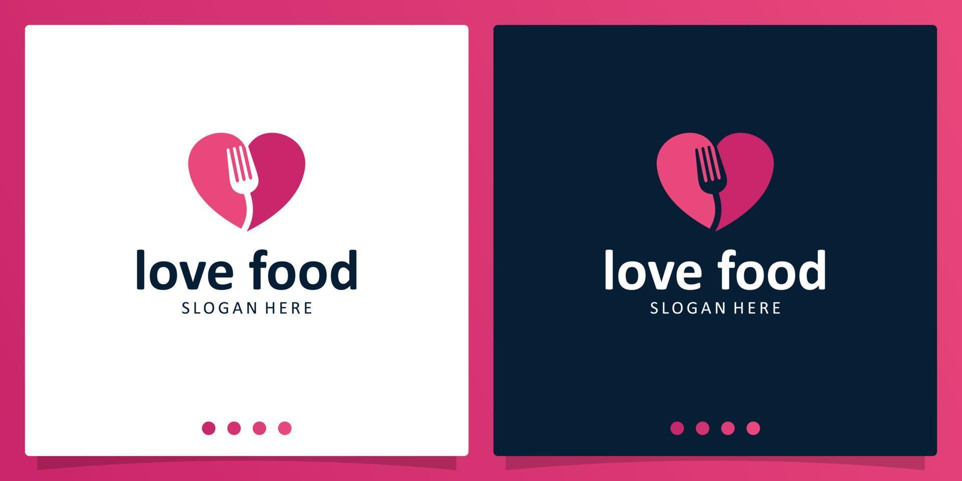 hjärta och redskap mat kärlek begrepp logotyp inspiration för restaurang. premie vektor