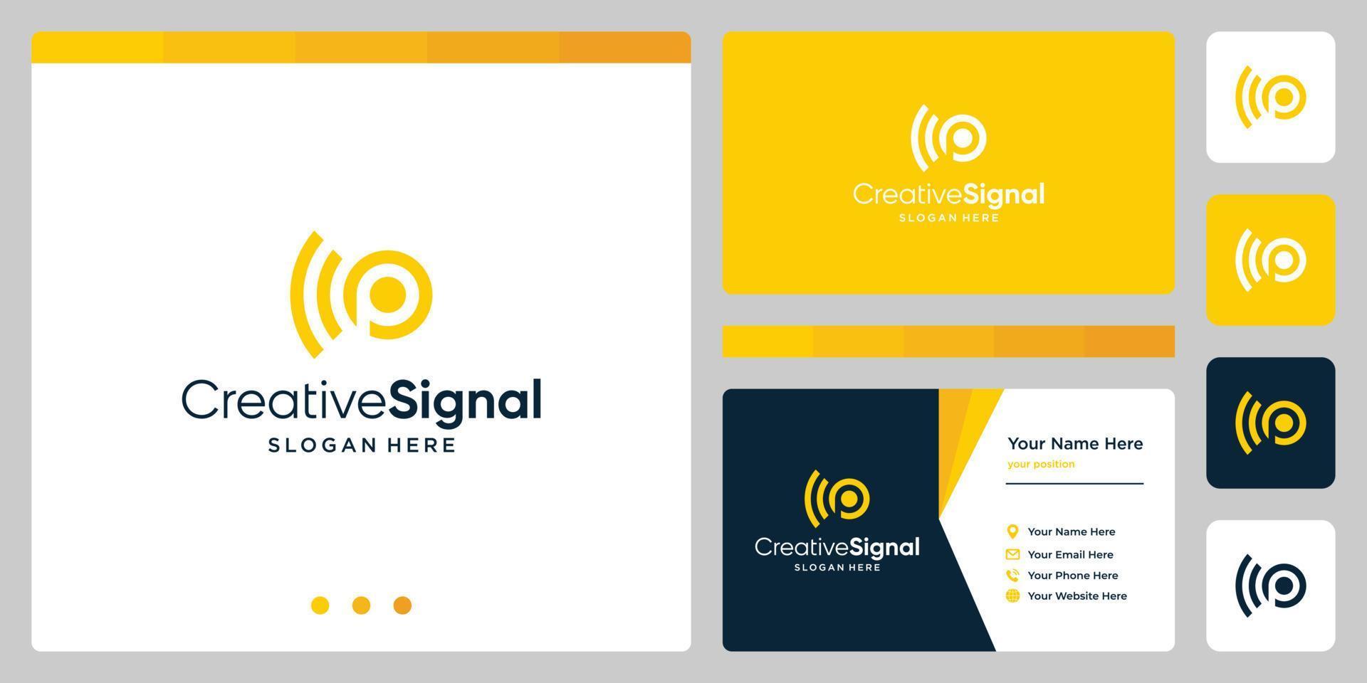 kreativ första brev p logotyp med wiFi signal logotyp. företag kort design mall vektor