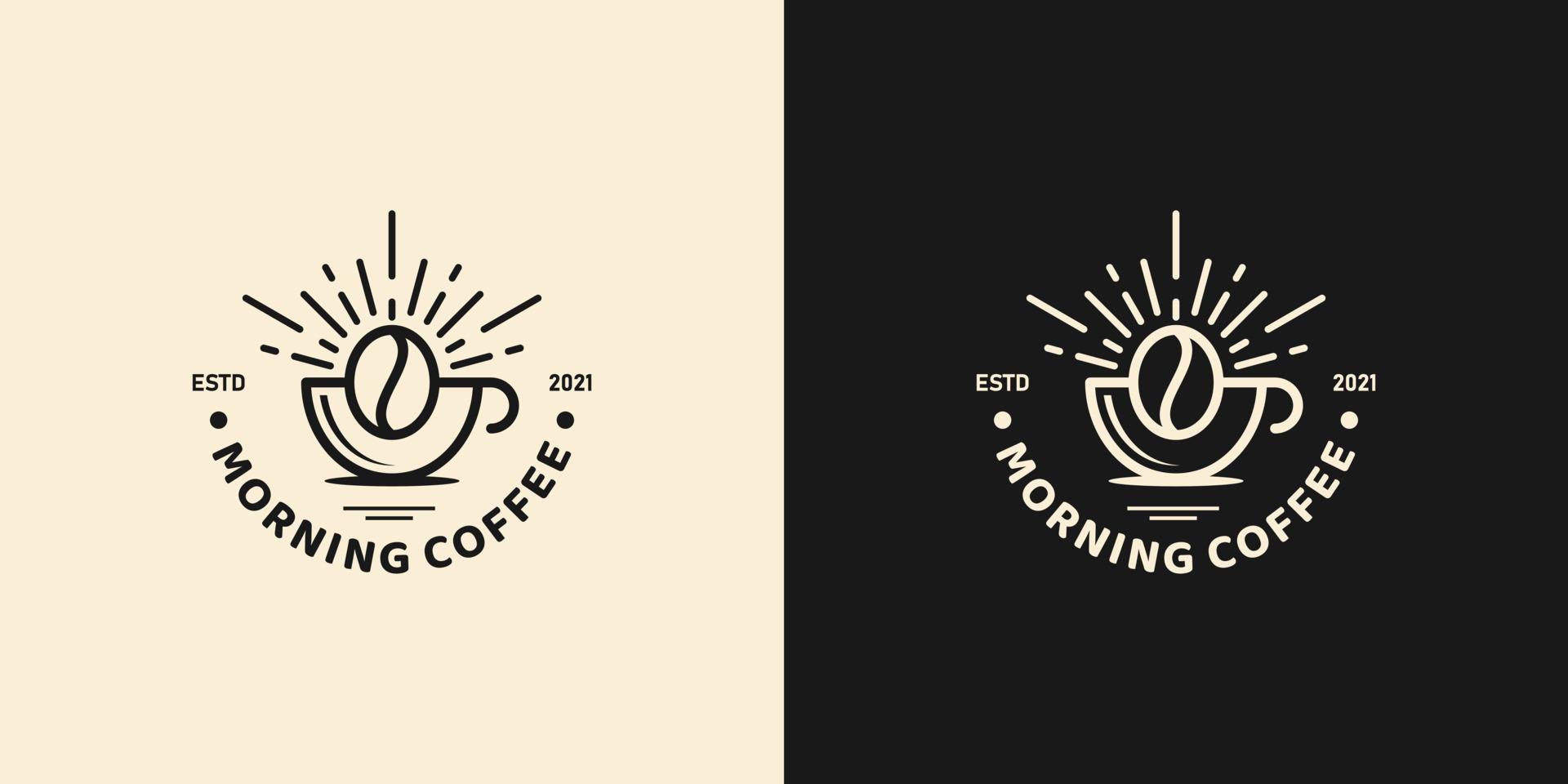 kaffe med soluppgång. kaffe morgon, kaffe Kafé logotyp illustration design mall vektor