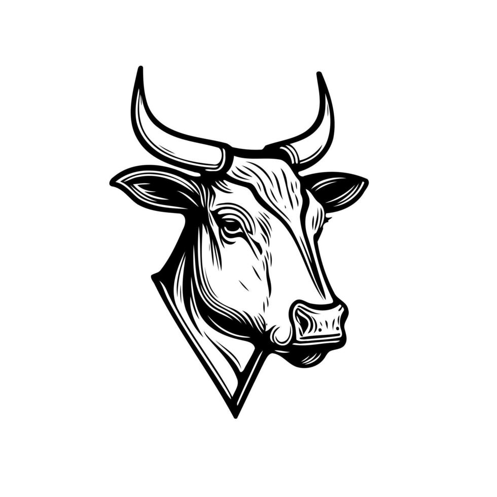 minimalistisk linjekonst stil symbol med ko djur- huvud vektor