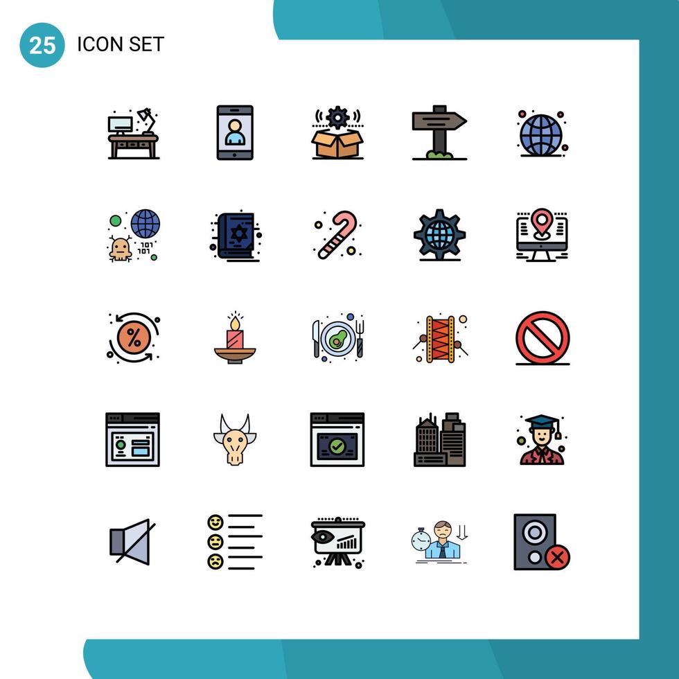 25 universelle, gefüllte Linien-Flachfarben für Web- und mobile Anwendungen Internet globale Zahnradzeigerrichtung editierbare Vektordesign-Elemente vektor