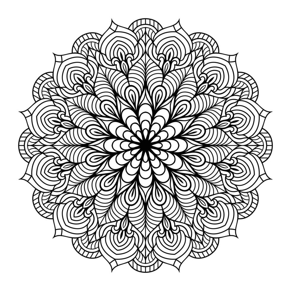 Mandala-Blumen-Malseite für Erwachsene Entspannung, Schwarz-Weiß-Mandala-Malseite, handgezeichnete, umrissene Doodle-Strichzeichnungen, Erwachsenen-Mandala zum Ausmalen von Seiteninnenraum vektor