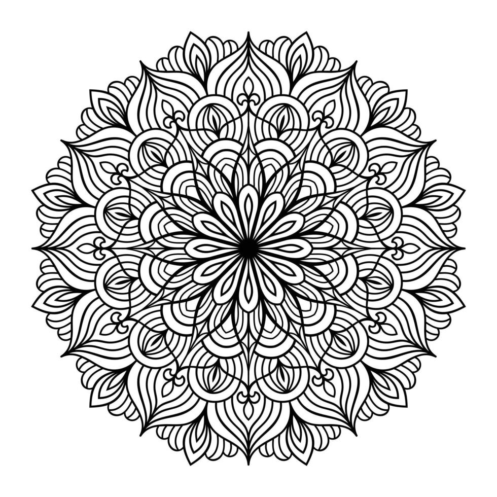 Mandala-Blumen-Malseite für Erwachsene Entspannung, Schwarz-Weiß-Mandala-Malseite, handgezeichnete, umrissene Doodle-Strichzeichnungen, Erwachsenen-Mandala zum Ausmalen von Seiteninnenraum vektor