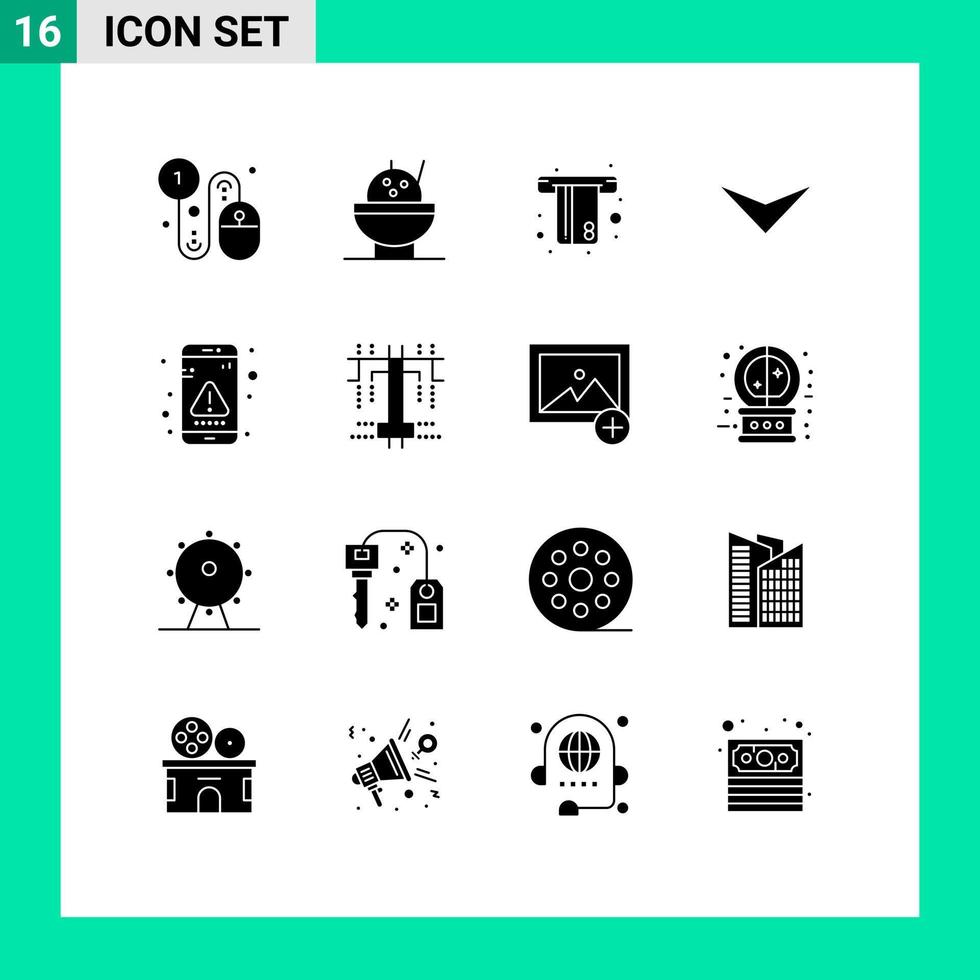 universell ikon symboler grupp av 16 modern fast glyfer av gränssnitt fel kort app ner redigerbar vektor design element