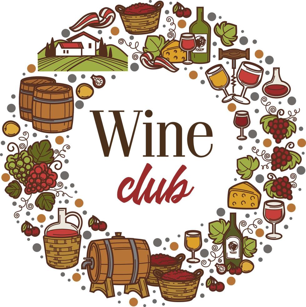 Weinclub-Banner mit Fässern und Traubenalkohol vektor