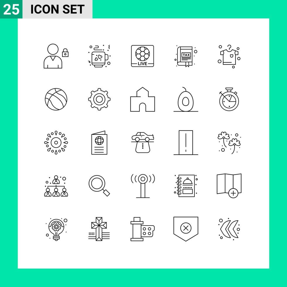 Stock Vector Icon Pack mit 25 Linienzeichen und Symbolen zum Aufhängen von Kleidung Bildschirm Steuerbuch editierbare Vektordesign-Elemente