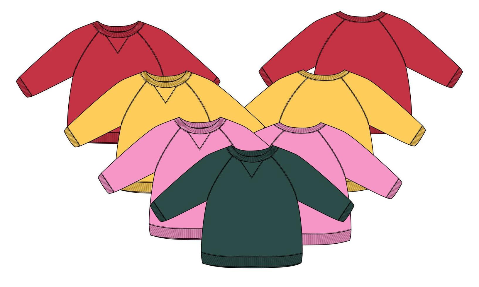 Mehrfarbiges Langarm-Sweatshirt technische Mode flache Skizzenvektor-Illustrationsschablone für Frauen. vektor