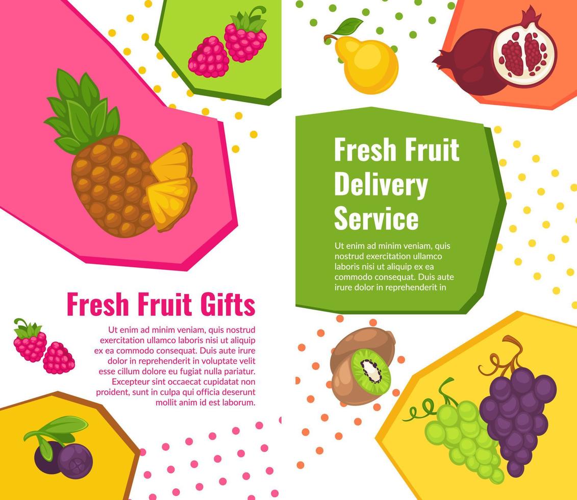färsk frukt leverans service, ananas och vindruvor vektor