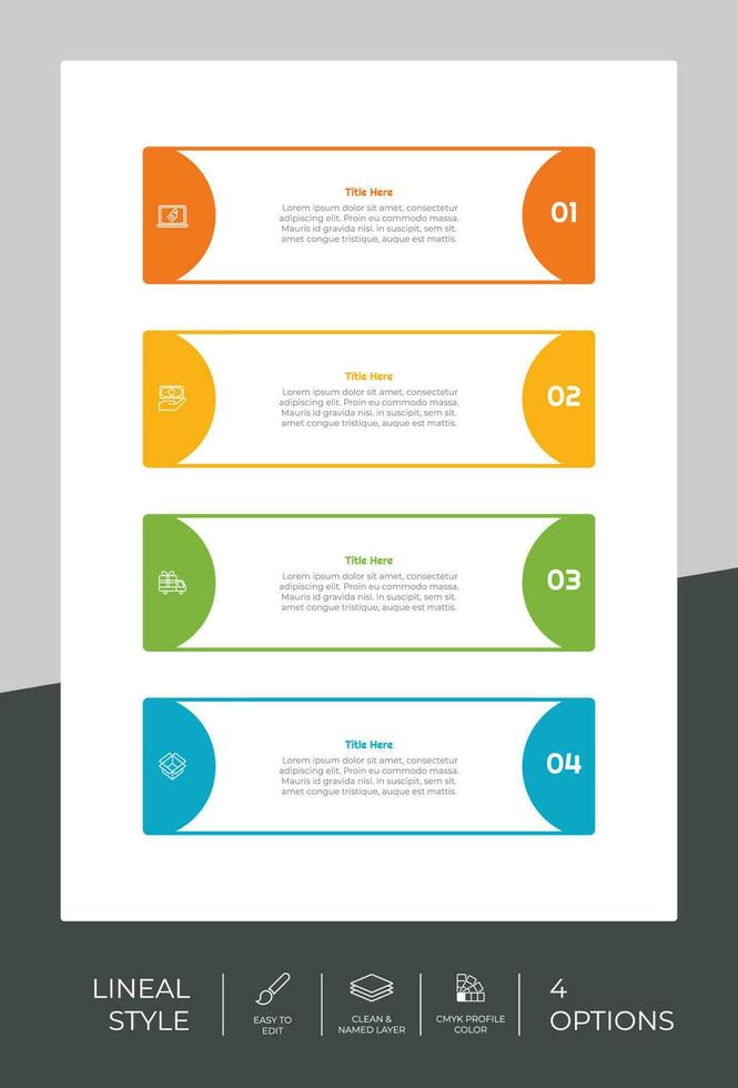 Quadratische Option Infografik Vektordesign mit 4 Optionen farbenfrohen Stil für Präsentationszwecke. Linienoption Infografik kann für Unternehmen und Marketing verwendet werden vektor