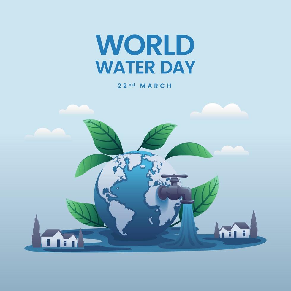 värld vatten dag de jord häller ut vatten till avräkningar tecknad serie illustration vektor