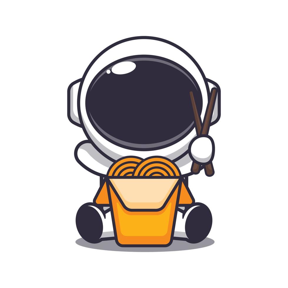 niedlicher astronaut, der nudelkarikatur-vektorillustration isst. vektorkarikaturillustration passend für plakat, broschüre, web, maskottchen, aufkleber, logo und symbol. vektor