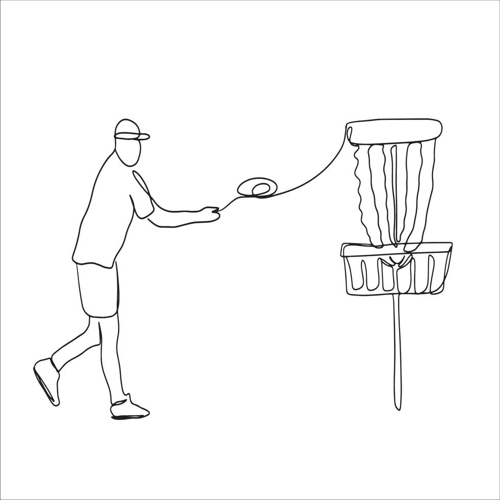 skiva golf linje konst, sport översikt skiss, frisbee teckning, minimalistisk idrottare, vektor illustration, färg design