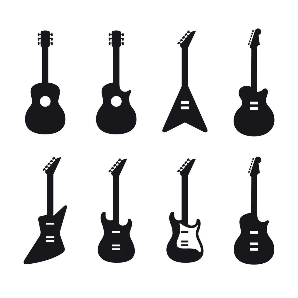 Gitarren-Silhouetten-Symbole, schwarz auf weißem Hintergrund vektor