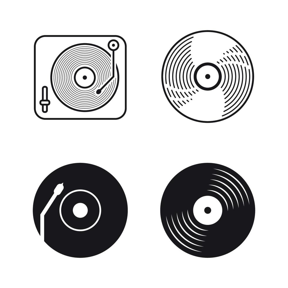 Vinyl mit vier Symbolen, schwarzes Logo-Vinyl, Umrissbild-Vinyl oder Musikzeichen vektor