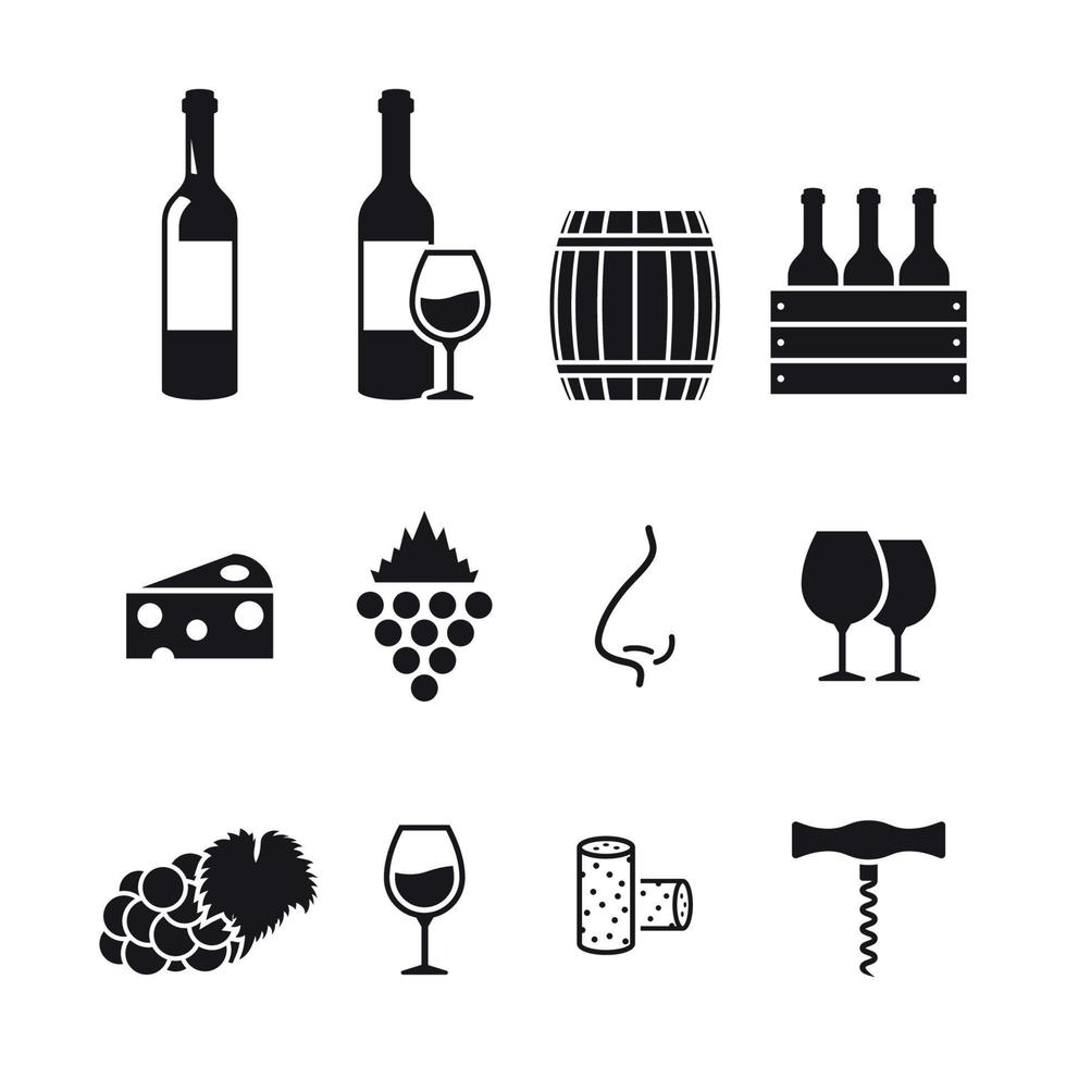 vin ikoner uppsättning. svart på en vit bakgrund vektor