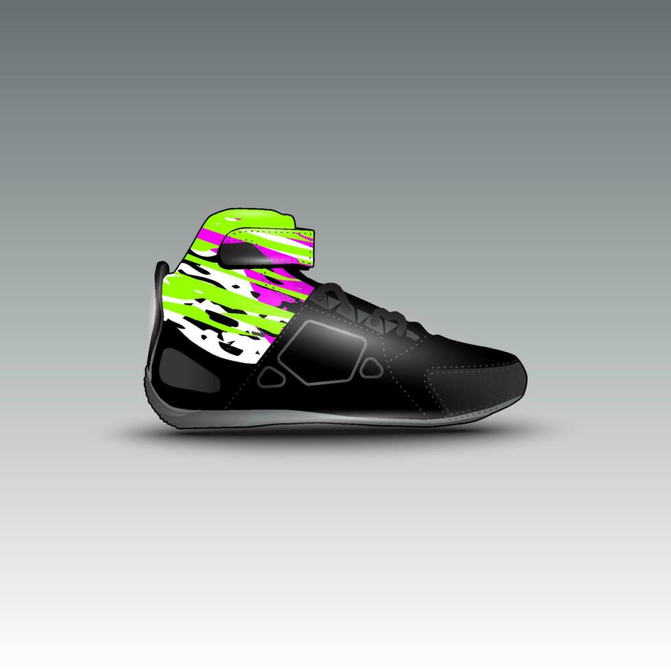 Design von Drag-Race-Schuhen mit Gravis-Racing-Vektormotiv vektor