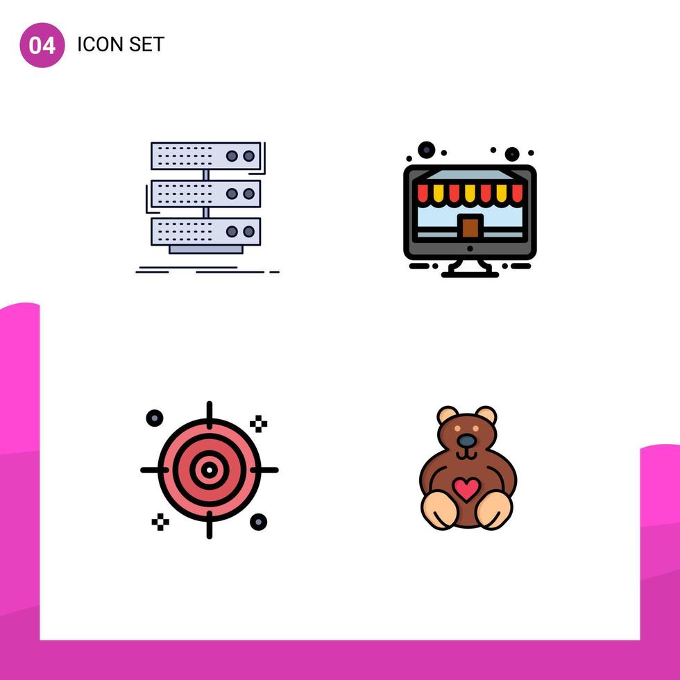 moderner Satz von 4 gefüllten flachen Farben und Symbolen wie Server-PC-Datenbank Rabatt Büro editierbare Vektordesign-Elemente vektor