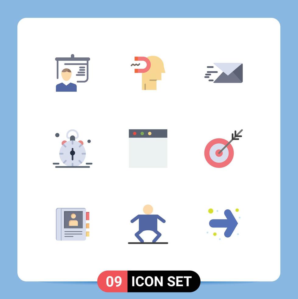 piktogram uppsättning av 9 enkel platt färger av app klocka leda tid larm redigerbar vektor design element