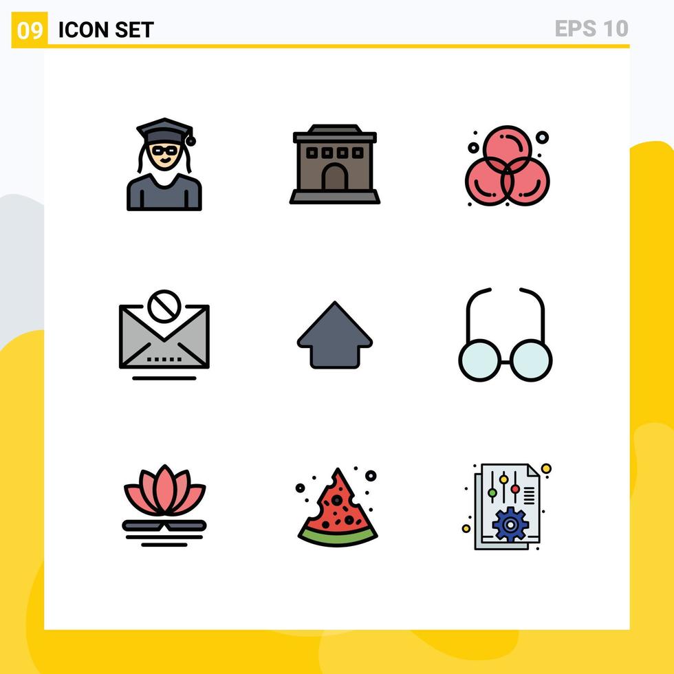 Gruppe von 9 gefüllten flachen Farbzeichen und Symbolen für bearbeitbare Vektordesign-Elemente für Up-Message-Kreis-Mail-E-Mail vektor