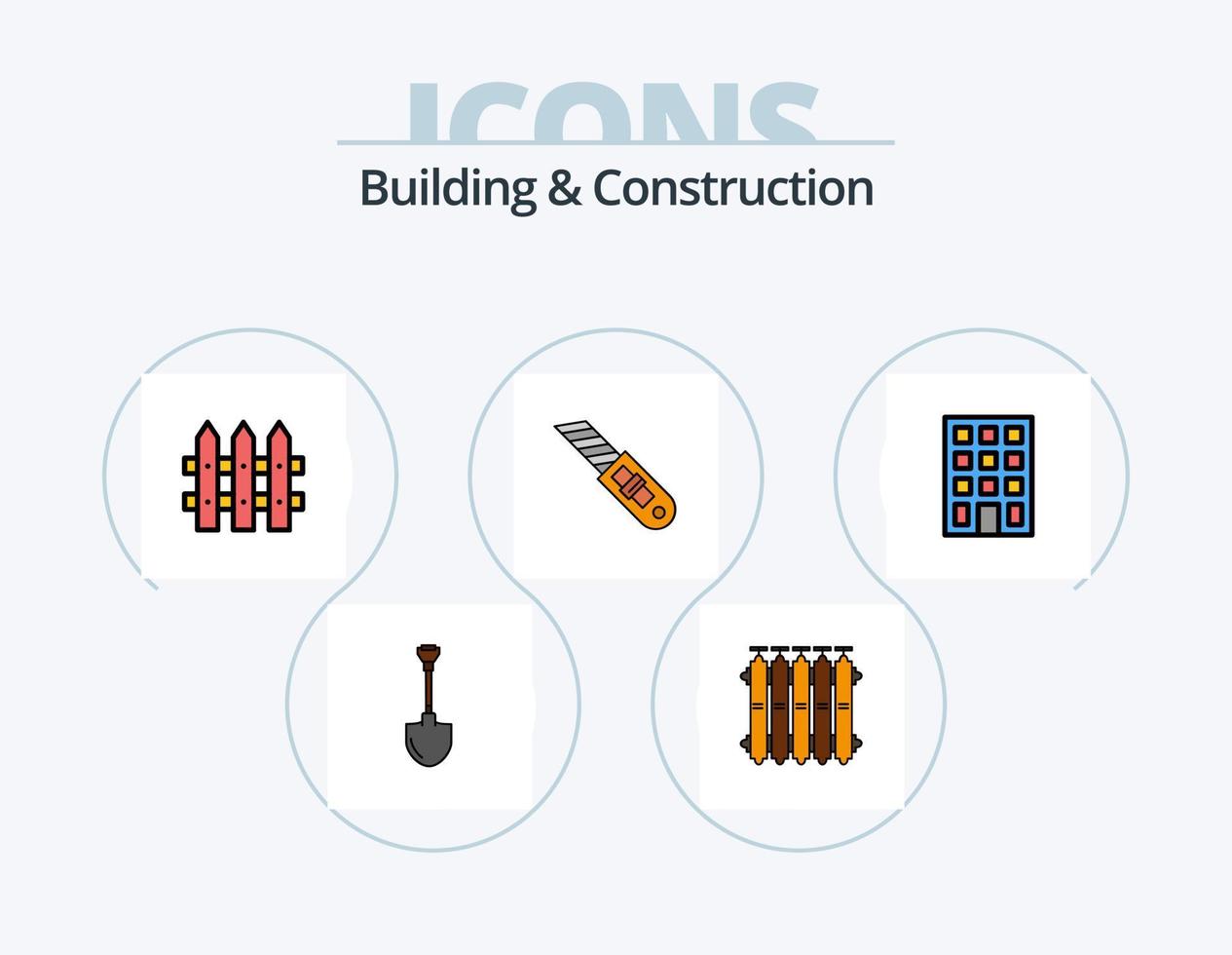 Bau- und Konstruktionslinie gefüllt Icon Pack 5 Icon Design. Konstruktion. Fliese. malen. Reparatur. Malerei vektor