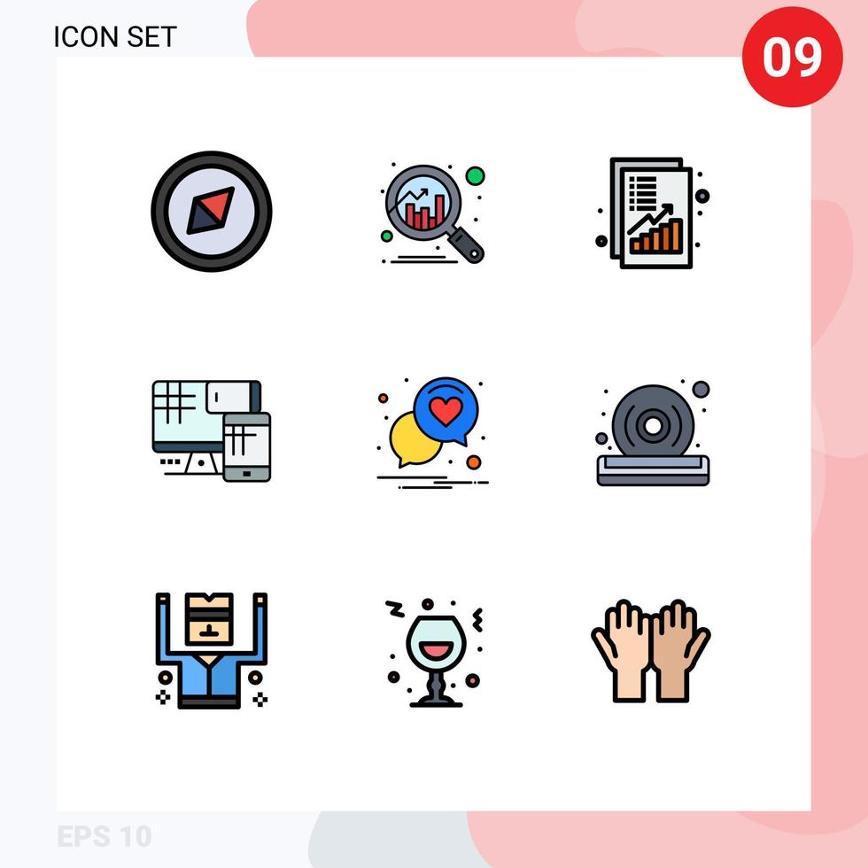 modern uppsättning av 9 fylld linje platt färger och symboler sådan som kärlek chatt öka utbildning övervaka redigerbar vektor design element