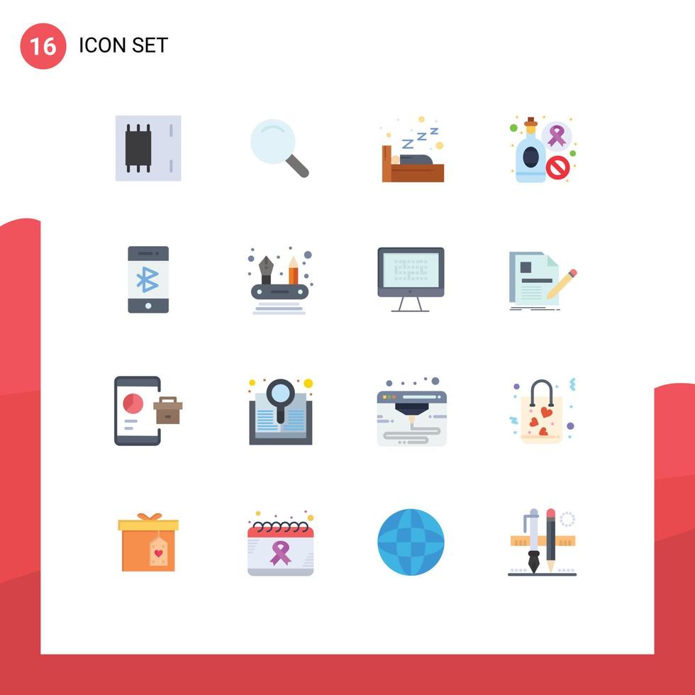 universelle Symbolsymbole Gruppe von 16 modernen flachen Farben der Verbindung Bluetooth-Nachtzeichen trinken editierbares Paket kreativer Vektordesign-Elemente vektor