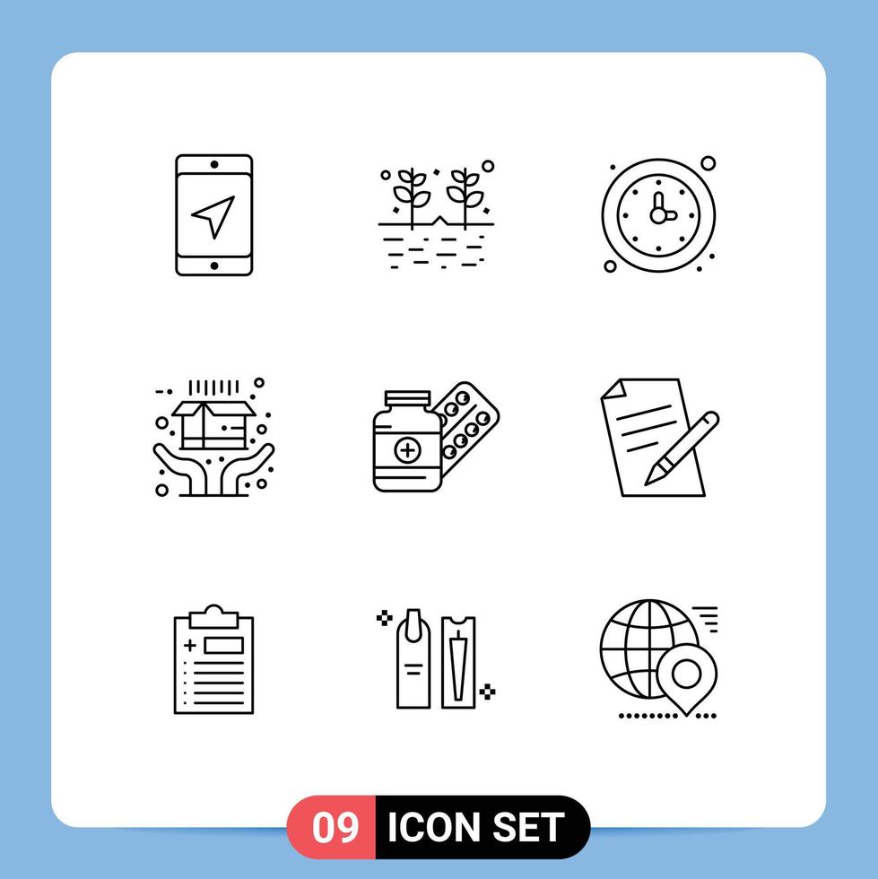 9 kreativ ikoner modern tecken och symboler av piller frakt klocka e-handel Kolla på redigerbar vektor design element