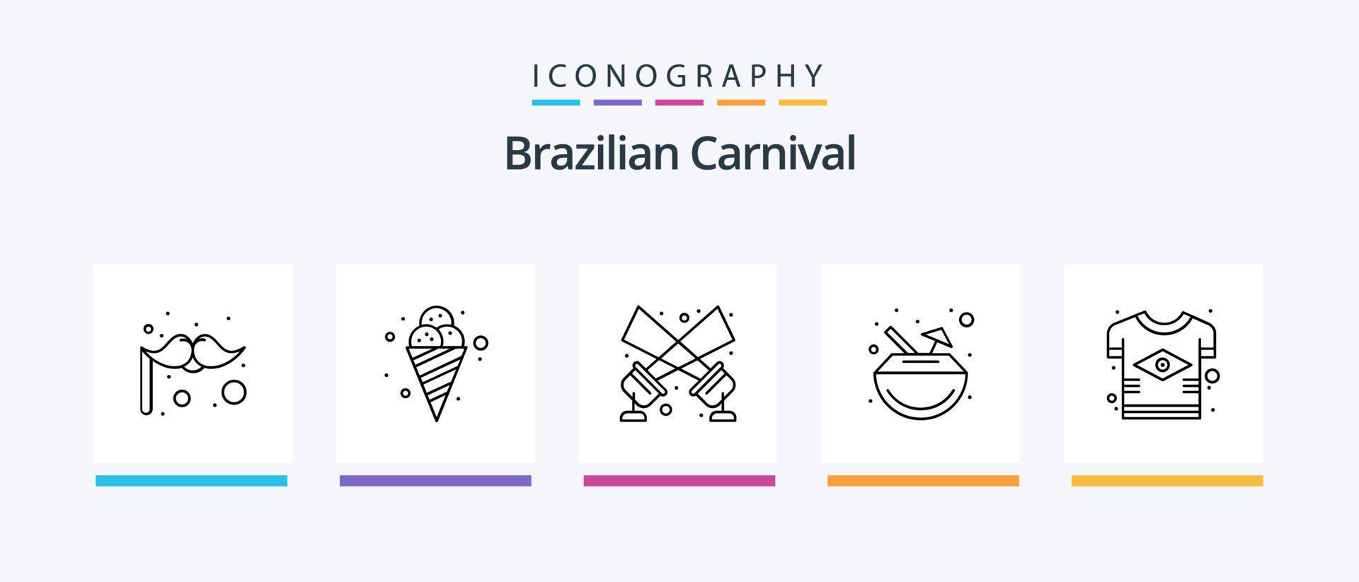 Brasilianische Karnevalslinie 5 Icon Pack inklusive Karte. Brasilien. Kino. Farbe. Wolke. kreatives Symboldesign vektor