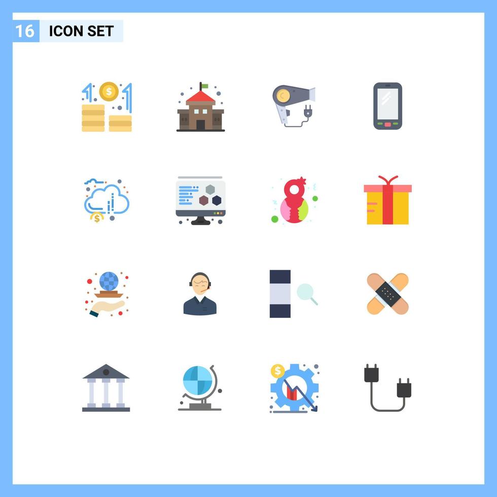16 tematiska vektor platt färger och redigerbar symboler av Crowdsourcing samsung hår huawei smart telefon redigerbar packa av kreativ vektor design element