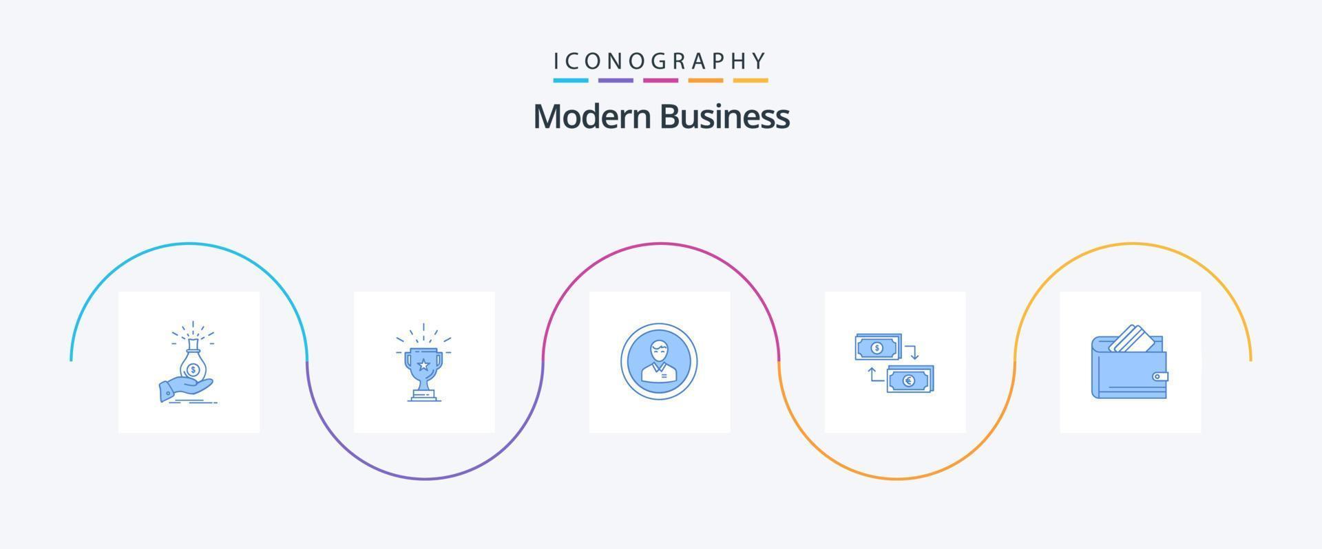 modern företag blå 5 ikon packa Inklusive mänsklig. avatar. trofé. vinnare. pris- vektor