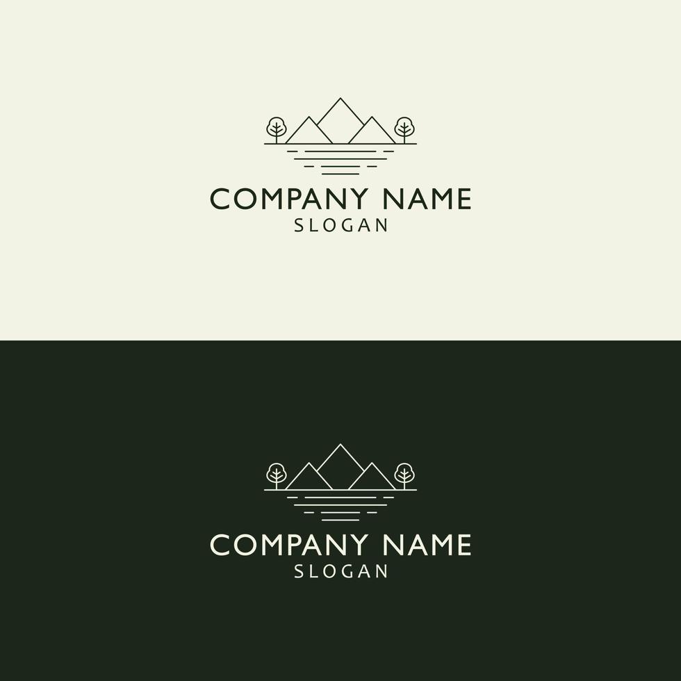 Berge und Bäume-Logo-Design. minimalistisches Tourismus- und Wandervektorlogo. Camping-Logo-Template-Design - Abenteuer Tierwelt Eichen Wald-Design vektor