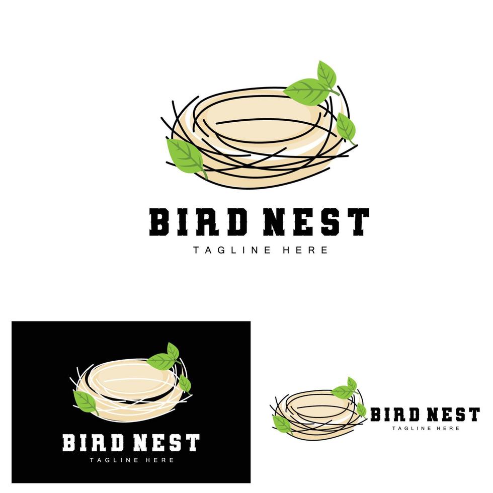 Vogelnest-Logo-Design, Vogelhaus-Vektor für Eier, Vogelbaum-Logo-Illustration vektor