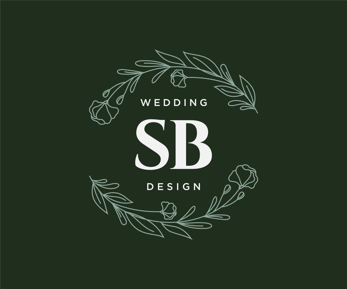 sb initialen brief hochzeitsmonogramm logos sammlung, handgezeichnete moderne minimalistische und florale vorlagen für einladungskarten, save the date, elegante identität für restaurant, boutique, café im vektor