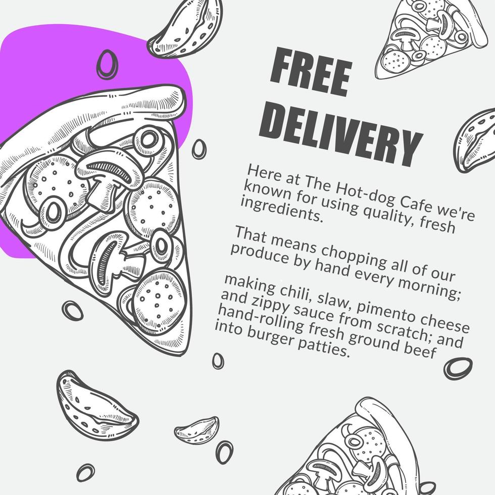 pizzeria kostenlose lieferung von pizza, menüplakaten vektor