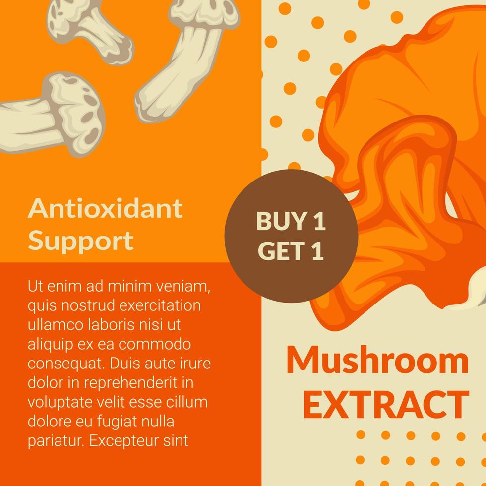 Pilzextrakt, Promo-Banner zur Unterstützung von Antioxidantien vektor